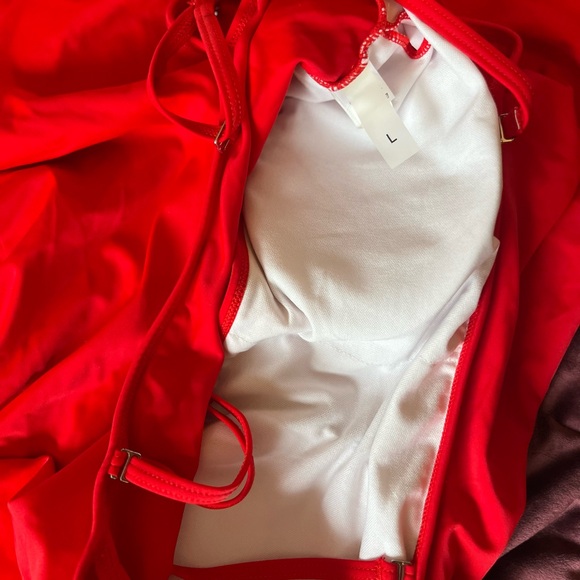 Red Ruffle Off-Shoulder Bikini Top - Picture 3 of 4